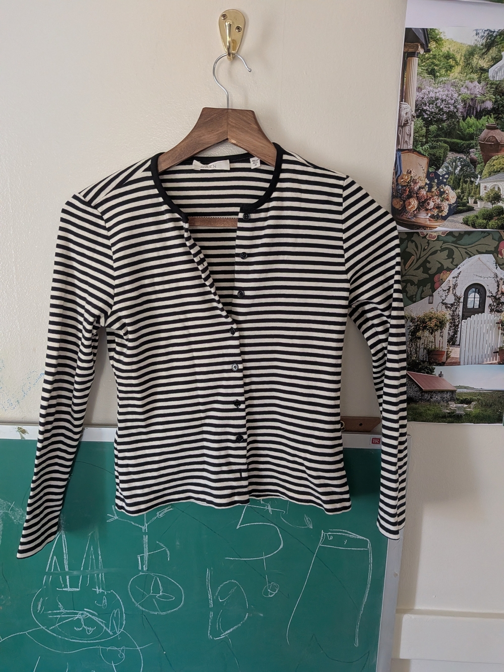Doen Striped Black and White Button-Up Cardigan - Women